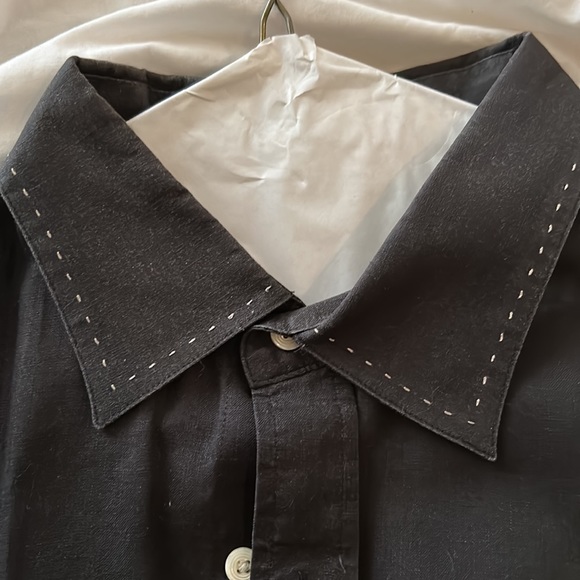 Nat Nast, L, Black Linen shirt, detailed embroidery, contrast stitching - Picture 6 of 8